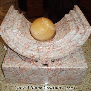 Square Rose Marble with Onyx Sphere Fountain
