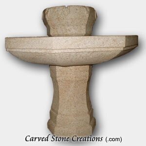 Octagon Bird Bath Fountain, H30", Honed Giallo Fantasia Y Granite
