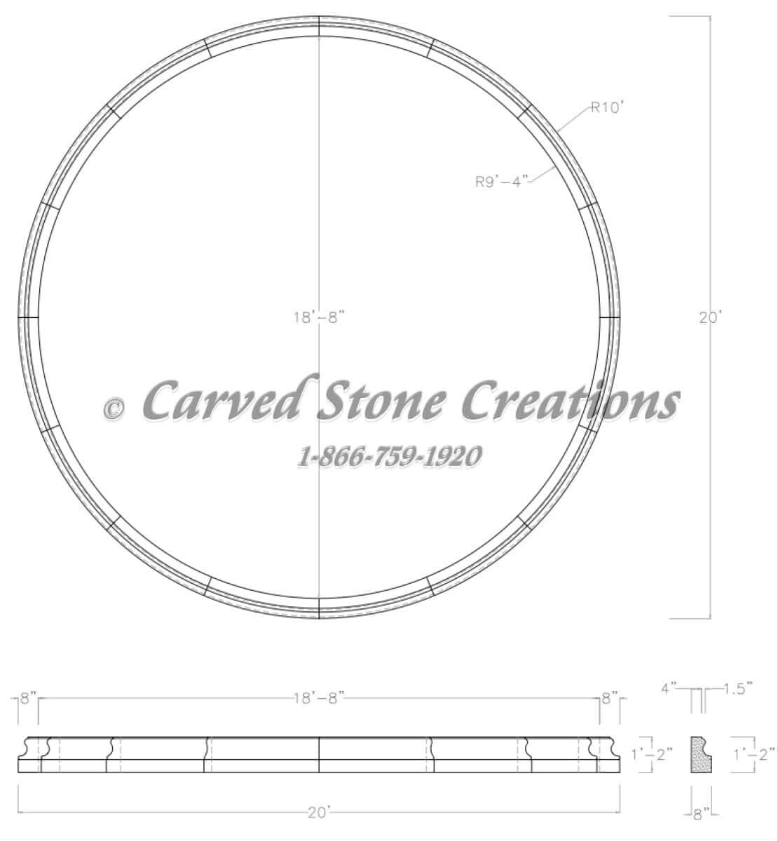 Tall Fountain Pool Surround, Giallo Fantasia Y Granite blueprint