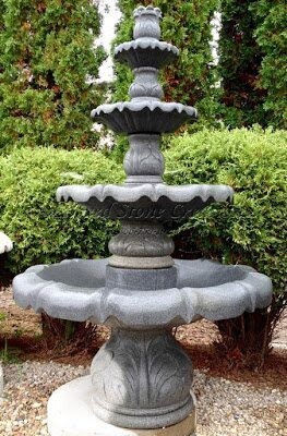 4-Tier Acanthus Leaf Fountain, D48″ x H72″, Charcoal Grey Granite