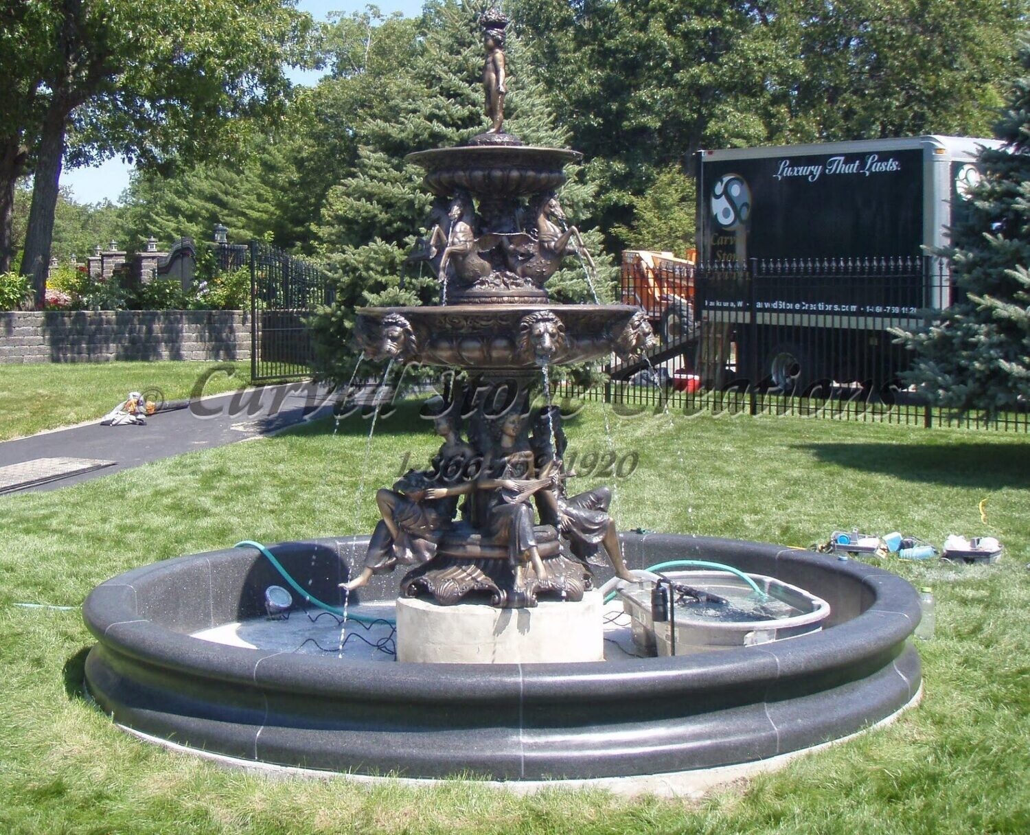 10' Round Contour Fountain Pool Surround, Charcoal Grey