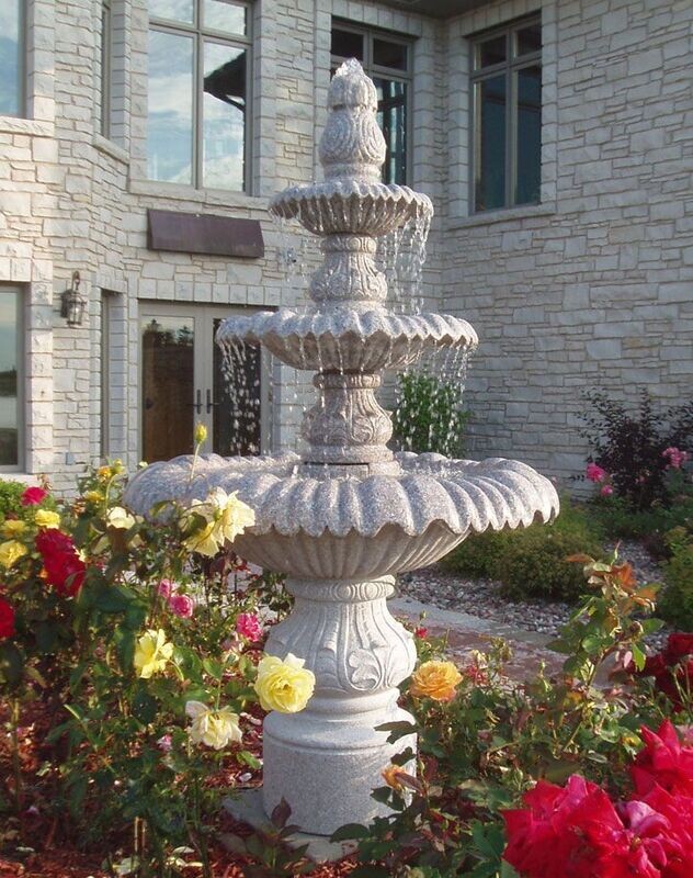 Classical 3-Tier Pedestal Fountain, D39" x H67", Wild Rose Granite
