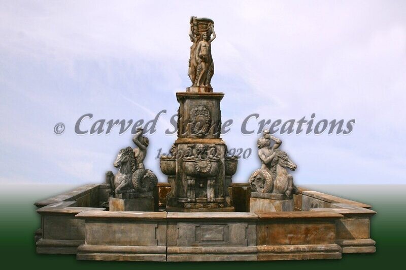 Large Antique Classical Statue Fountain Featuring The Three Graces
