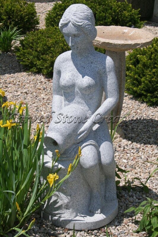 Goddess Of The Pool Filler Fountain,H47", Bianco Catalina Granite
