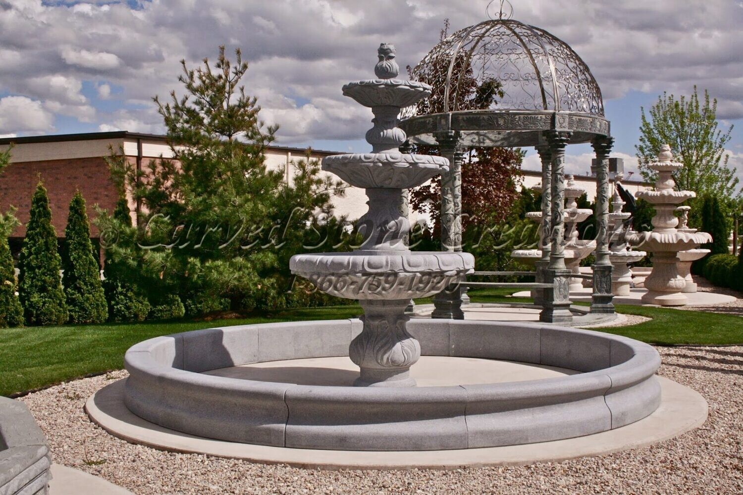14' Round Contour Fountain Pool Surround, Charcoal Grey