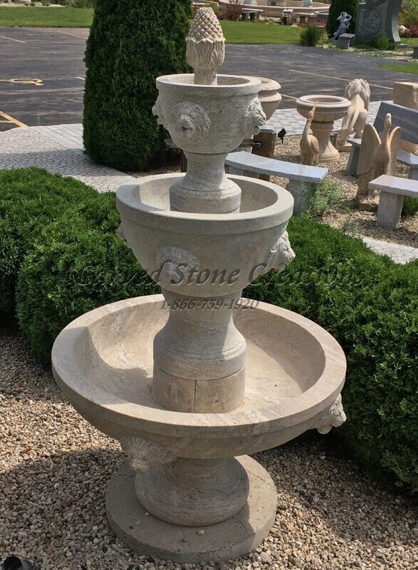 3-Tier Lion Urn Fountain, D48" x H80", Cabo Sands Granite
