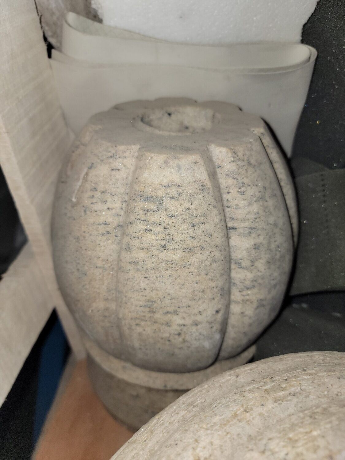 Round Lobed Finial, Dia 8" x H12", Honed Cabo Sands granite.