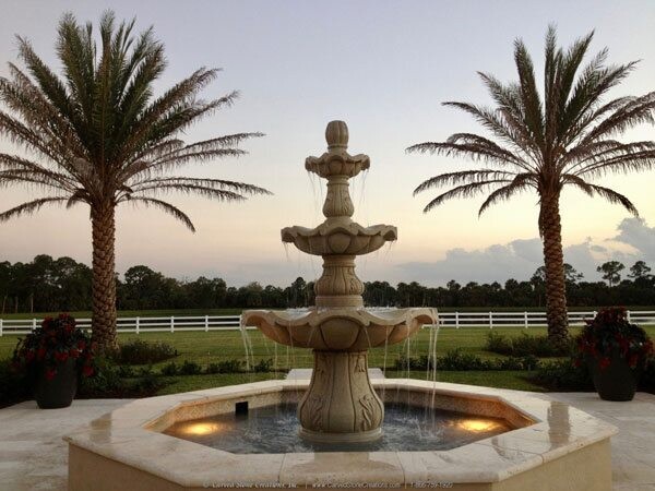 3-Tiered Scalloped Fountain, D54" x H96", Golden Cypress Granite.
