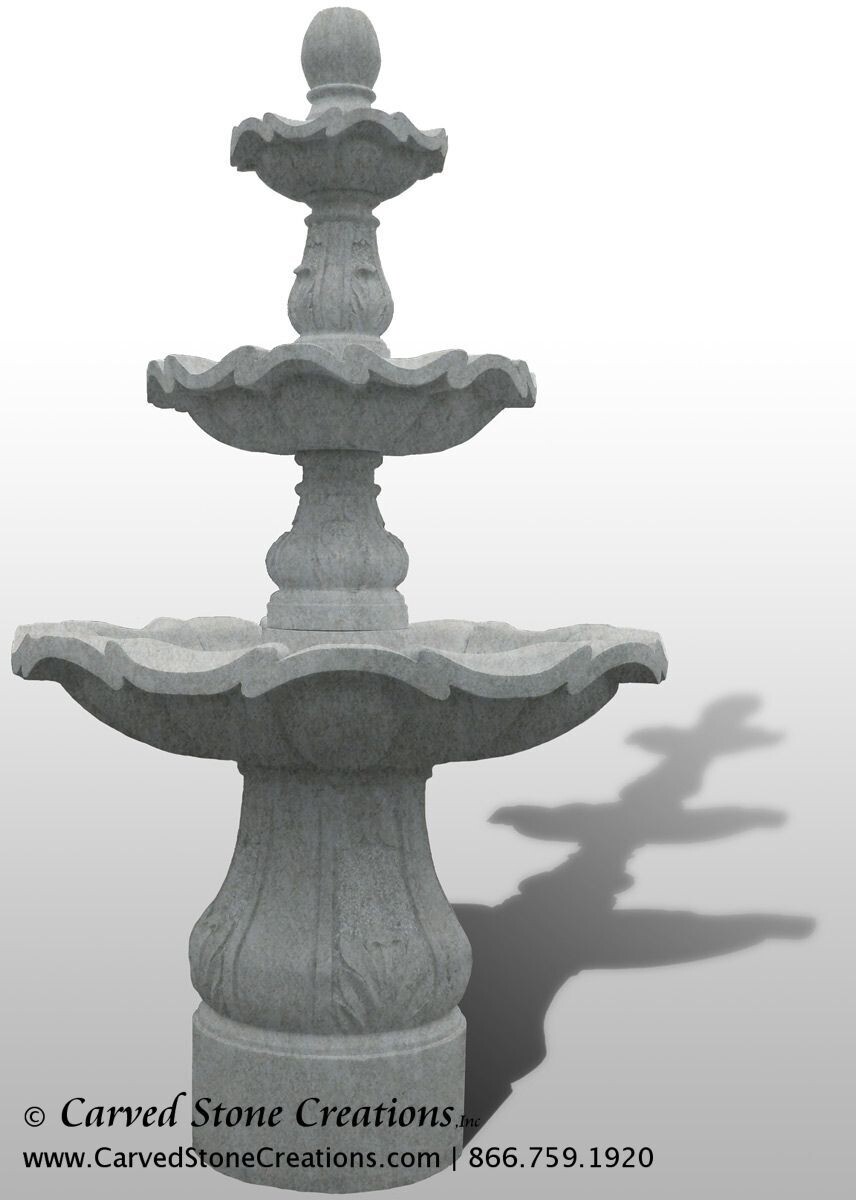 3-Tiered Scalloped Fountain, D54″ x H96″, Light Charcoal Grey Granite