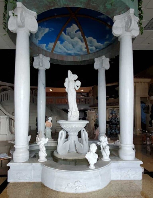 14'6" White Marble Swan Statuary Fountain Set with Pool Surround
