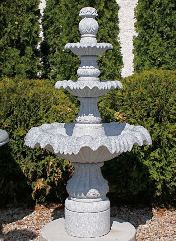 Classical 3-Tier Pedestal Fountain, D39" x H67", Bianco Catalina Granite
