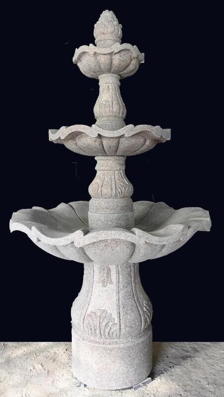 3-Tiered Scalloped Fountain – 54 x 96 Wild Rose Granite
