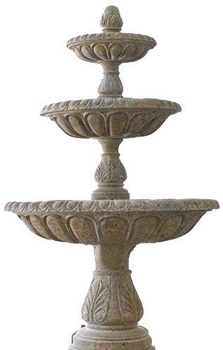 3-Tiered Scalloped Fountain, D54" x H96", Light Golden Sesame Granite.
