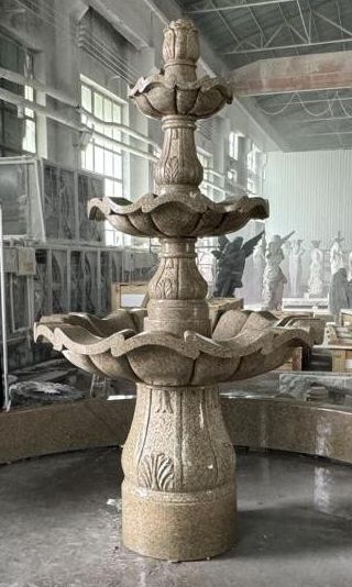 3-Tiered Scalloped Fountain, D54" x H96", Light Golden Sesame Granite.
