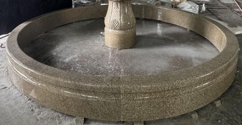 12' Round Cypress Fountain Surround, Light Golden Sesame Granite