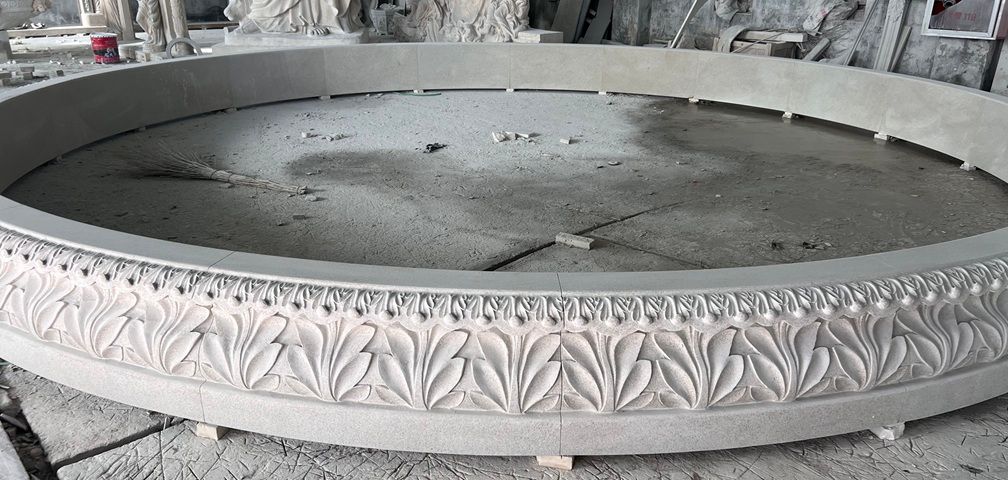 Acanthus Leaf Relief Carved Pool Surround 22’D x 18″T Golden Cypress Granite