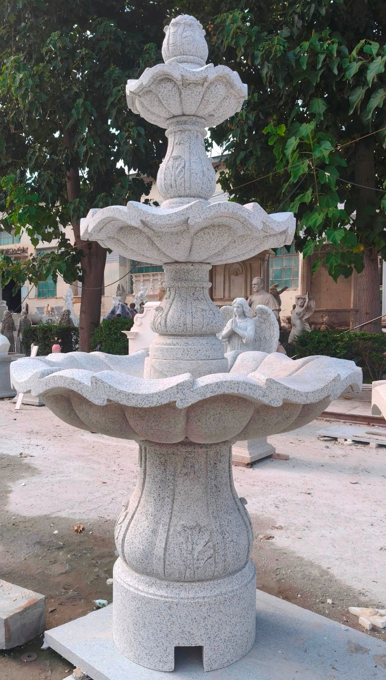 3-Tiered Scalloped Fountain, D54 3-Tiered Scalloped Fountain, D54" x H96", California White Granite
