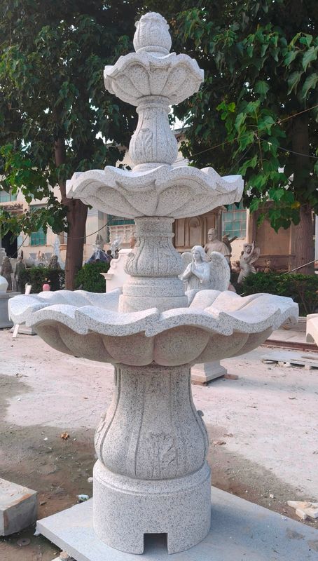 3-Tiered Scalloped Fountain, D54" x H96", California White Granite