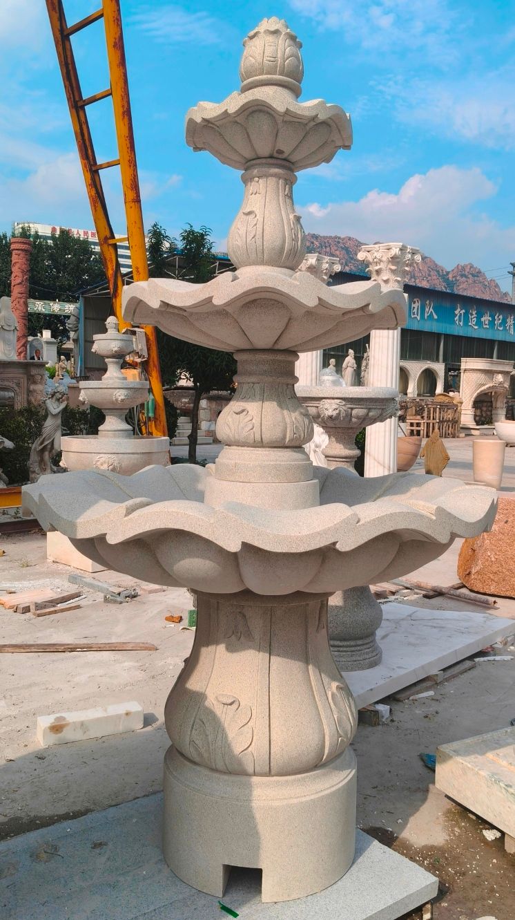 3-Tiered Scalloped Fountain, D54 3-Tiered Scalloped Fountain, D54" x H96", Golden Cypress Granite.