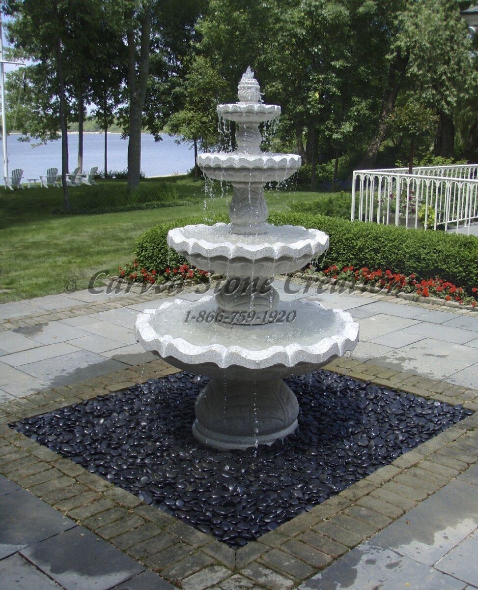 4-Tier Acanthus Leaf Fountain, D48 4-Tier Acanthus Leaf Fountain, D48" x H72", California White Granite