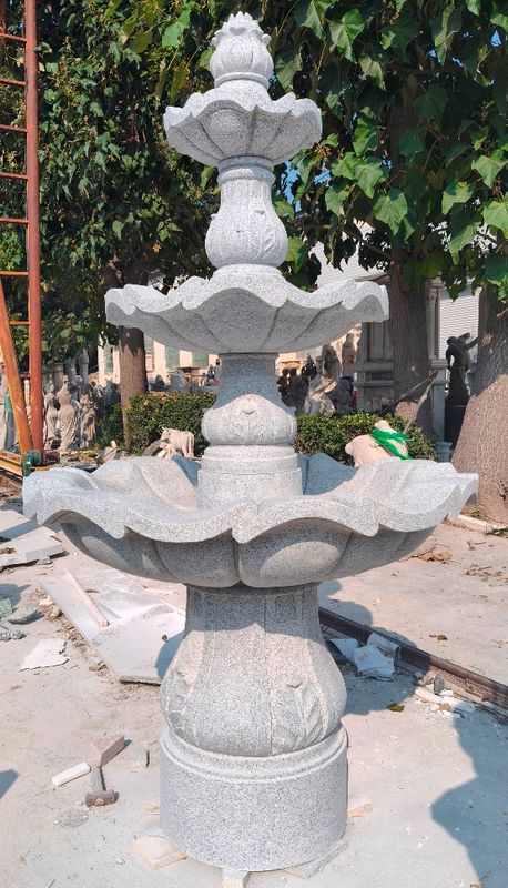 3-Tiered Scalloped Fountain, D54″ x H96″, Light Charcoal Grey Granite