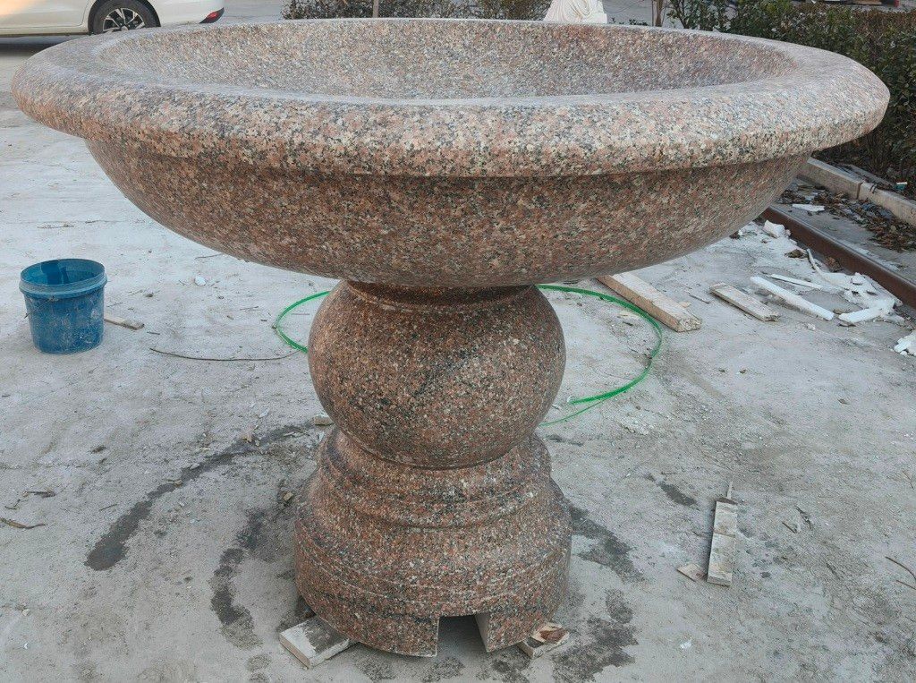 5′ Diameter Dainty Urn Fountain with Pedestal, Wild Rose Granite