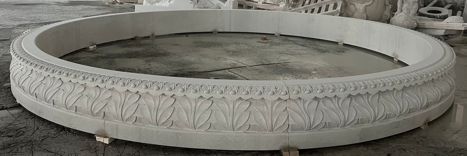 Acanthus Leaf Relief Carved Pool Surround 14’D x 14″T Golden Cypress Granite Acanthus Leaf Relief Carved Pool Surround 14’D x 14″T Golden Cypress Granite