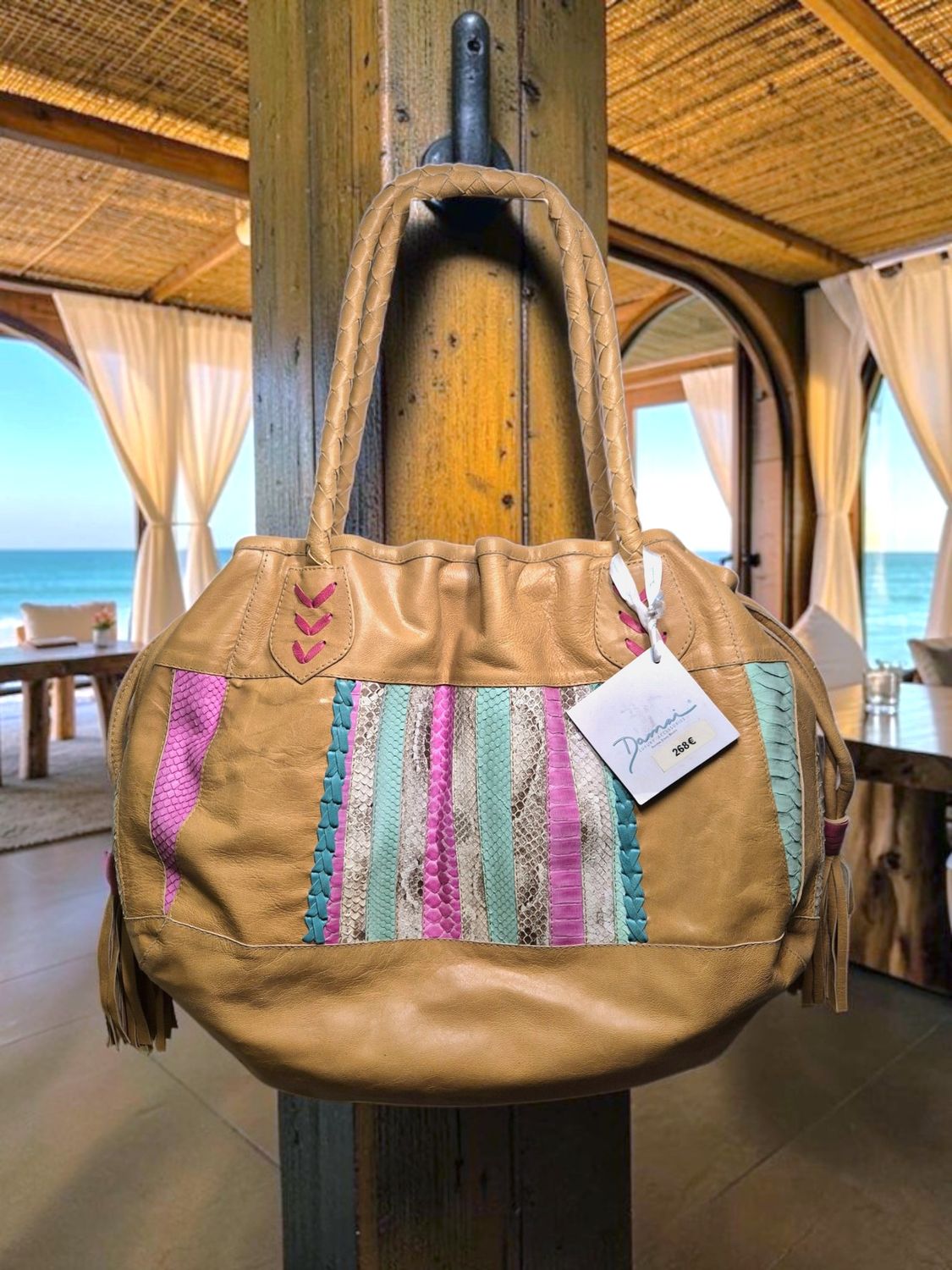 🐍 Brand new Damai leather &amp; snake xl boho hobo 🐍