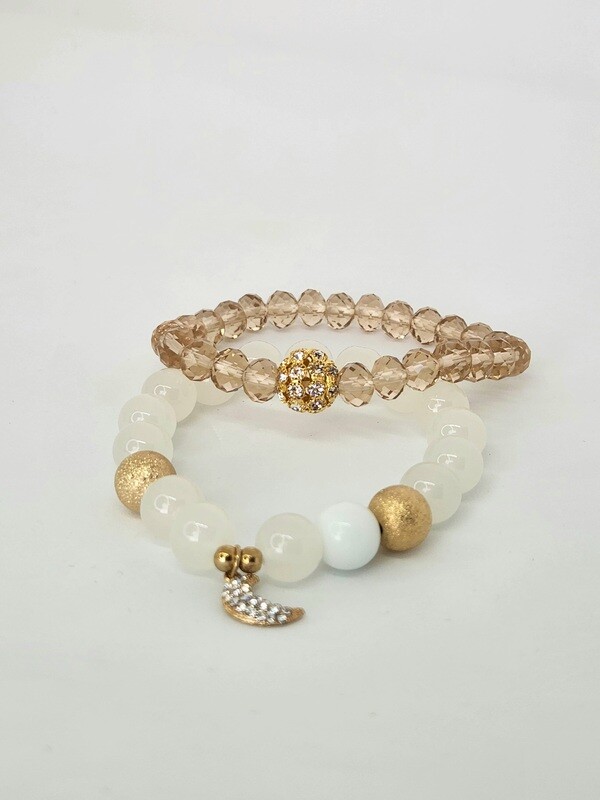 Boho Opal Jewels Beaded Druzy Rose Bracelets Set Crystal Rhinestone Gold Moon Charm