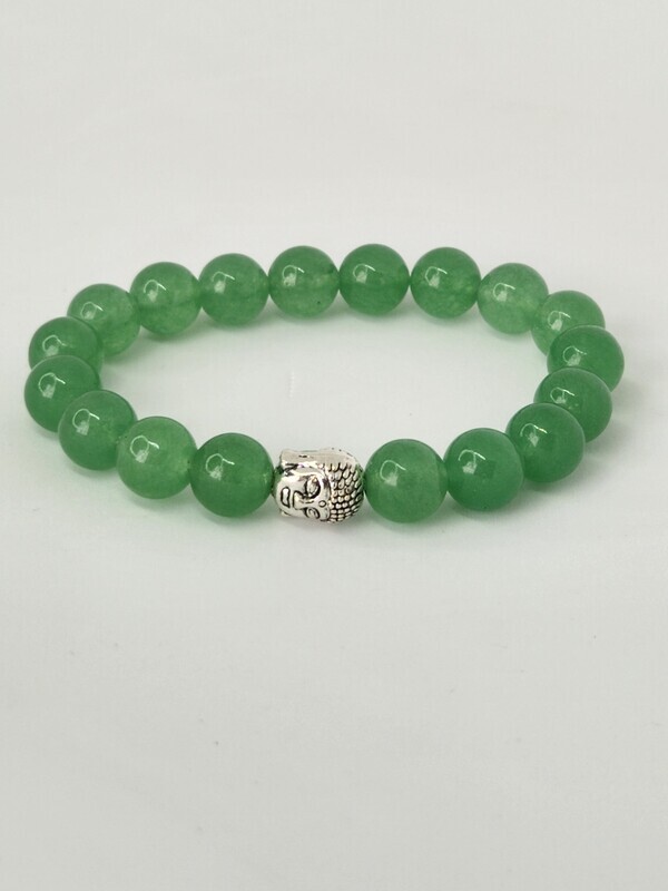 Green Aventurine Gemstone Beaded Bracelet With A Silver Color  Buddha  Charm