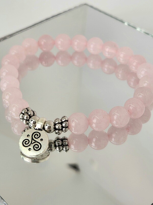 Light Rose Quarts Stone Pink Gem Agate Bead Bracelet With Silver or Charm Turkish Eye Hamsa