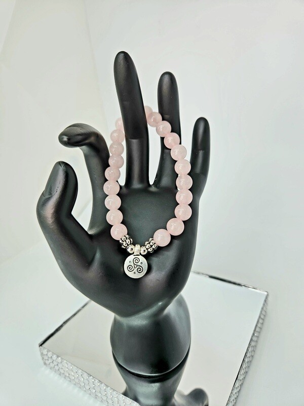 Light Rose Quarts Stone Pink Gem Agate Bead Bracelet With Silver or Charm Turkish Eye Hamsa