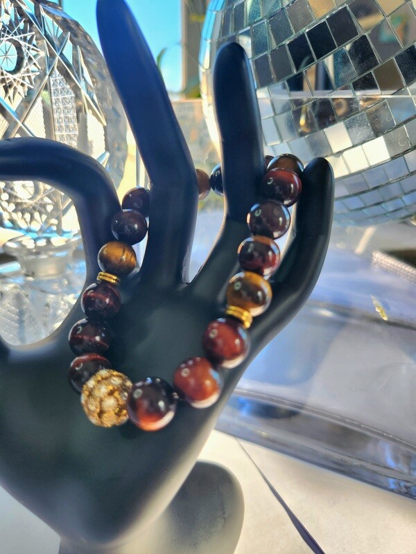 Garnet Stone Tiger Eye Bracelet Beads Gold Dividers With Rhinestone Crystal Sparkle Bracelets