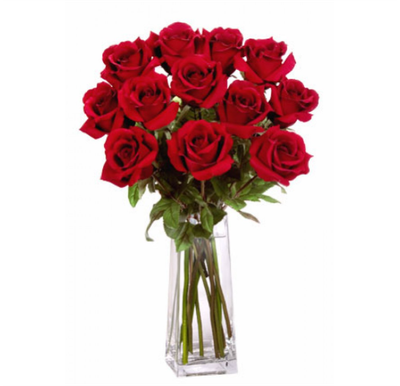 Romantic Radiance Bouquet: One Dozen Red Roses in Vase