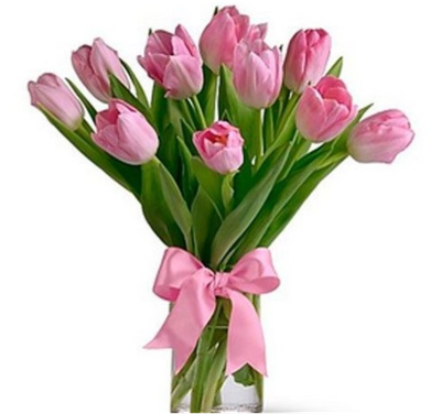 Blossoming Bliss: Ten Bright Pink Tulips in Vase
