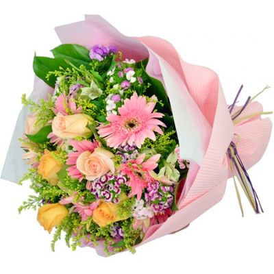 Blushing Beauty Pink Roses and Gerbera Bouquet