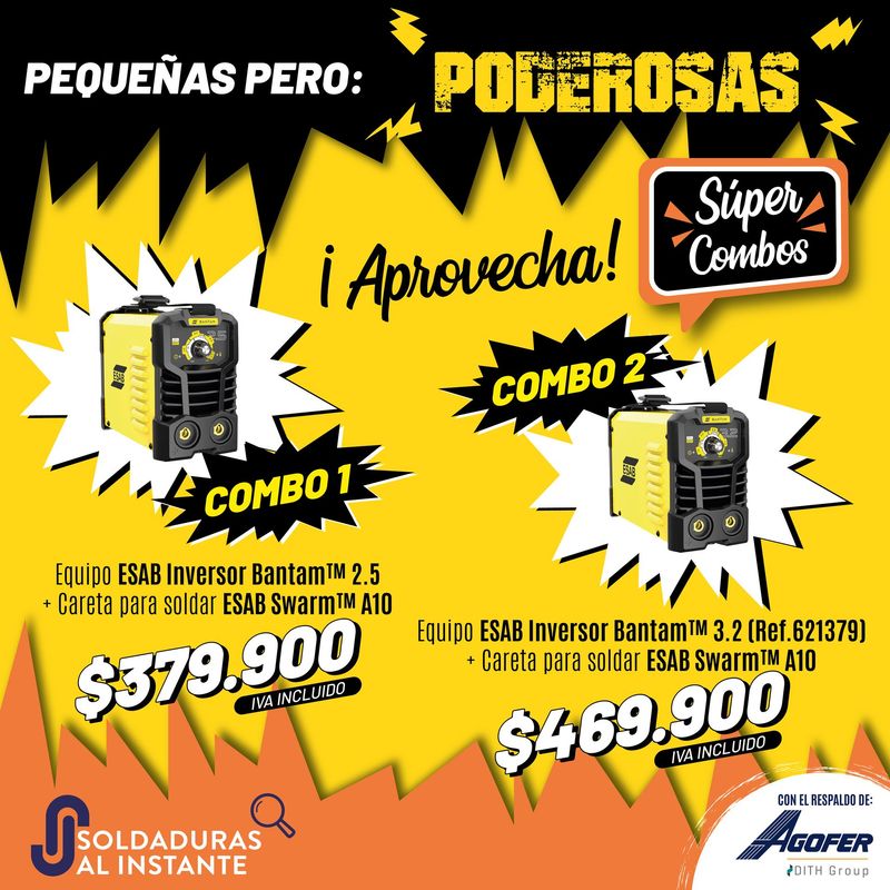 Combo Equipo ESAB Inversor Bantam™ 3.2 (Ref.621379) + Careta ESAB Swarm™ A10 (Ref.620055)