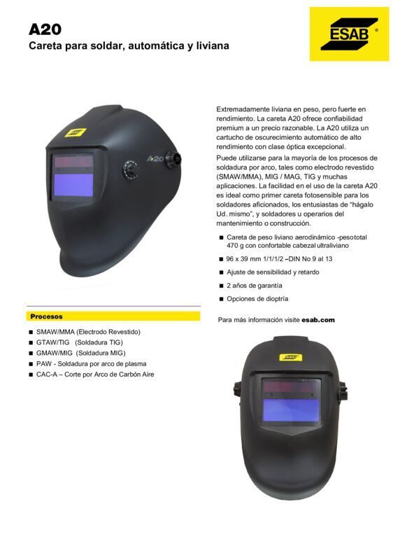 Careta para soldar ESAB A20 (Ref.614582)