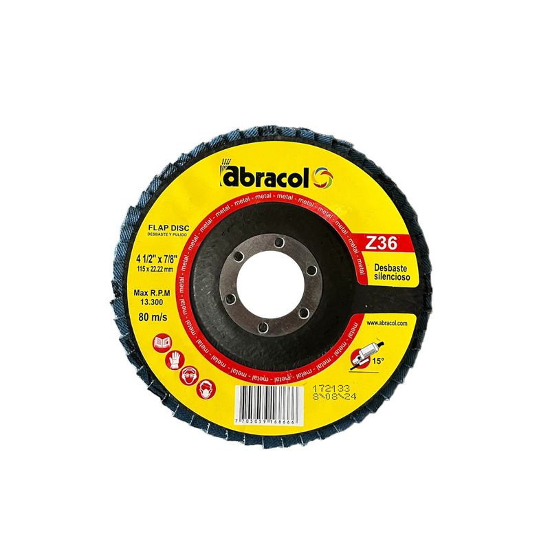 Disco abrasivo Abracol™ (Clave T29 ZR36) Flap Disc 7/8" x 4.1/2" (Ref.RDAA9Z036101) Caja x 10 Unidades