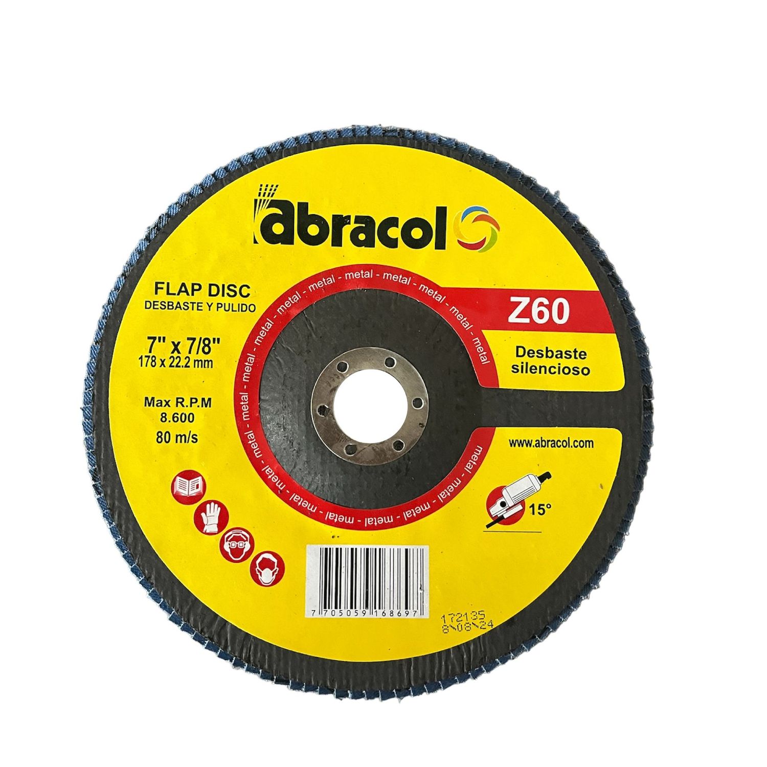 Disco abrasivo Abracol™ (Clave T29 ZR80) Flap Disc 7/8" x 4.1/2" (Ref.RDAA9Z080101) Caja x 10 Unidades