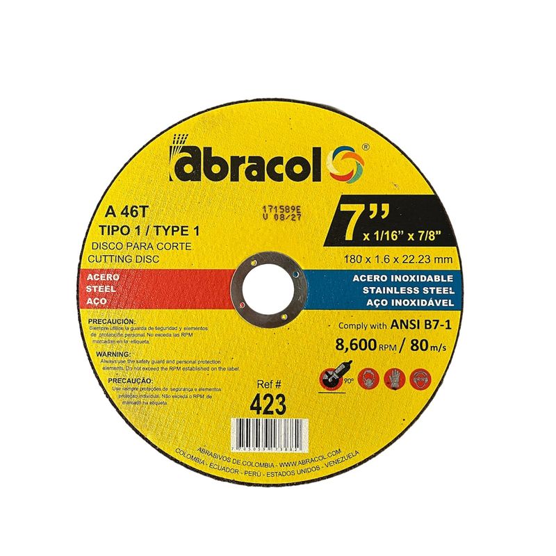 Disco abrasivo Abracol™ (Clave 423) Corte 1/16" x 7" (Ref.ABD2A0046074) Caja x 50 Unidades