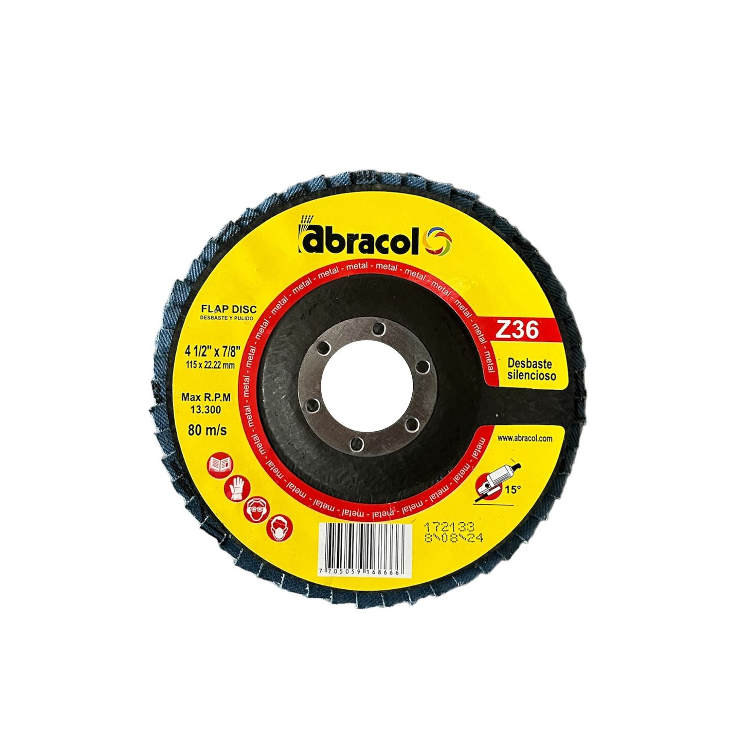 Disco abrasivo Abracol™ (Clave T29 ZR60) Flap Disc 7/8" x 4.1/2" (Ref.RDAA9Z060101) Caja x 10 Unidades