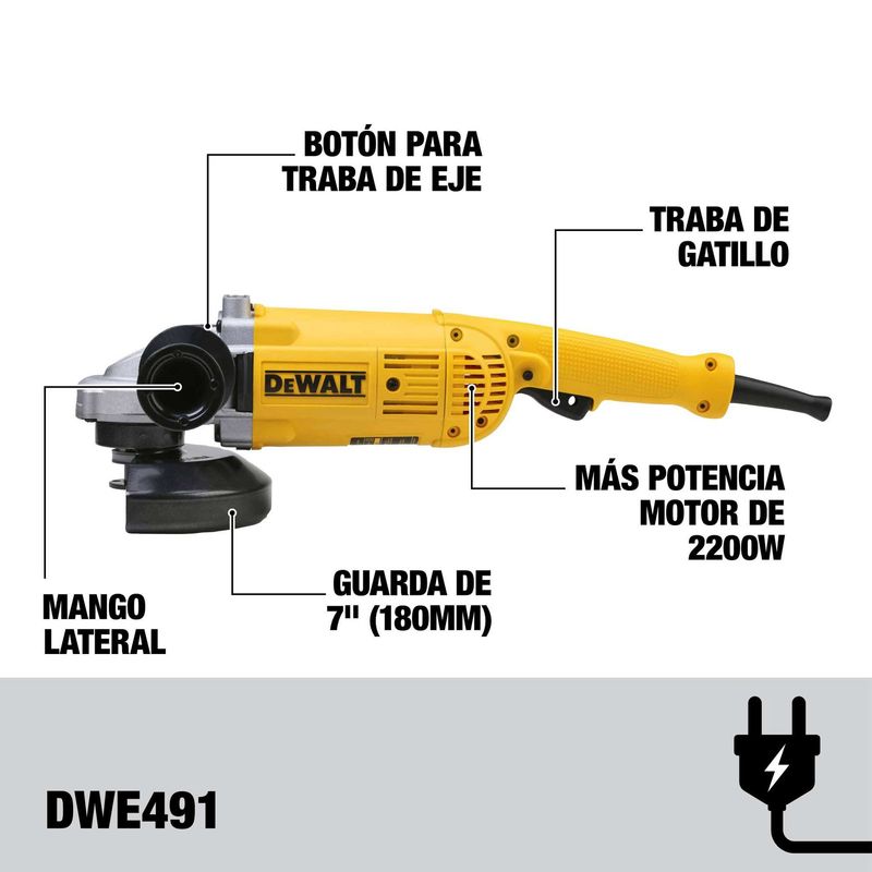 Pulidora Industrial DeWalt 7" - 2.200W - 8.500 RPM (Ref.DWE491-B3)