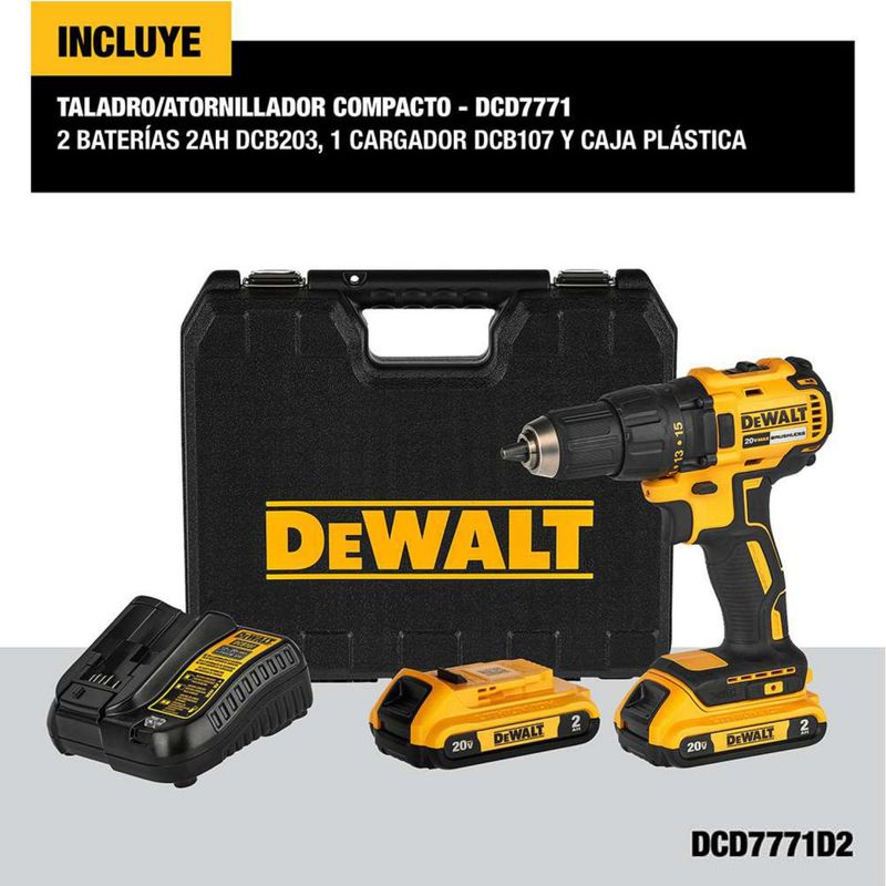 Taladro Atornillador DeWalt de 1/2" Inalámbrico (Ref.DCD7771D2-B3)