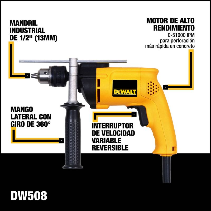 Taladro Percutor DeWalt de 1/2" - 800W (Ref.DW508S-B3)