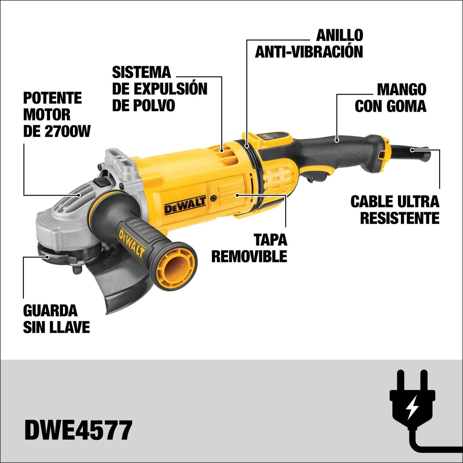 Pulidora Industrial DeWalt 7" - 2.700W - 8.500 RPM (Ref.DWE4577-B3)
