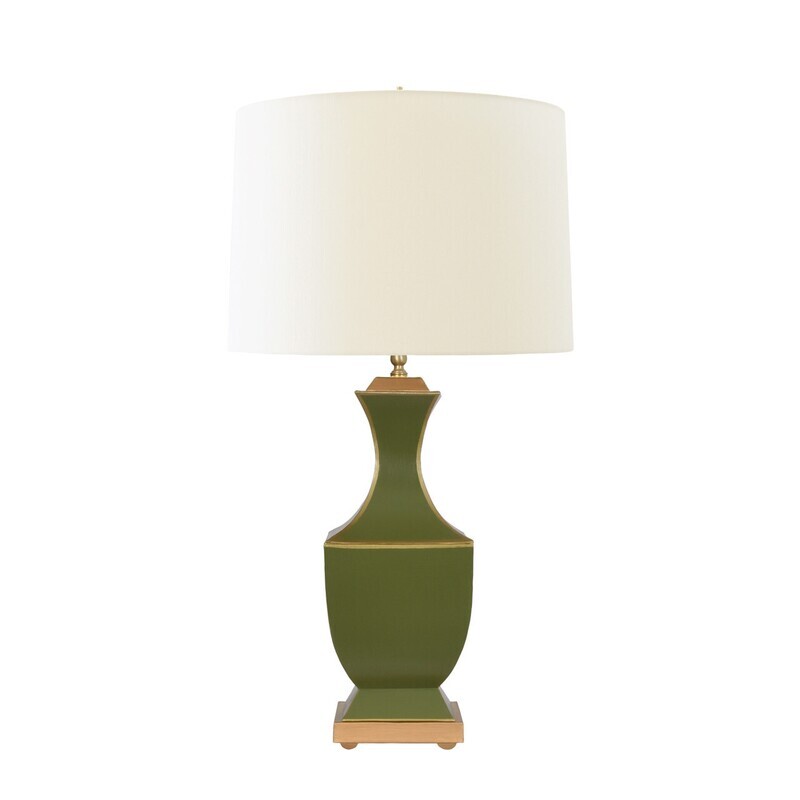 Olive Hand Painted Tole Lamp