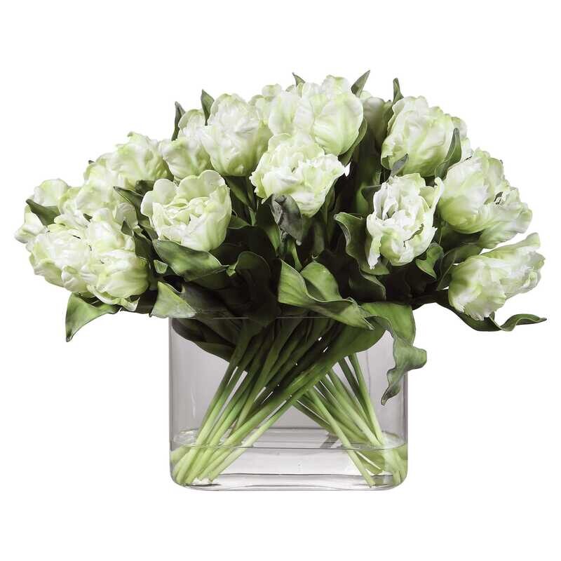 White Parrot tulips in Faux Water
