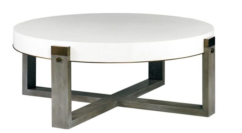 48 Inch White Round Cocktail with Wood Detail