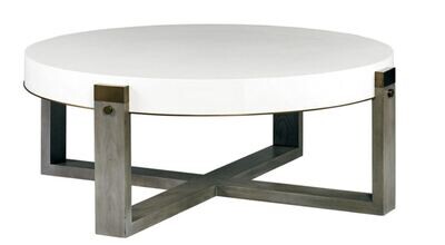 48 Inch White Round Cocktail with Wood Detail